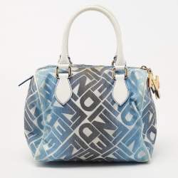 Fendi Blue/White Logo Print Canvas Boston Bag