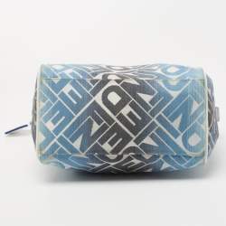 Fendi Blue/White Logo Print Canvas Boston Bag