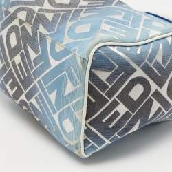 Fendi Blue/White Logo Print Canvas Boston Bag