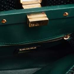 Pre Owned Fendi Green/Black Python Leather Mini Peekaboo Top Handle Bag