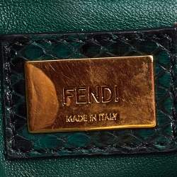 Pre Owned Fendi Green/Black Python Leather Mini Peekaboo Top Handle Bag