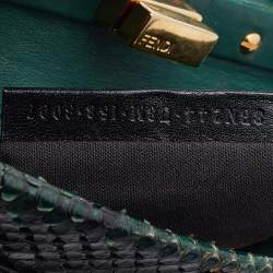 Pre Owned Fendi Green/Black Python Leather Mini Peekaboo Top Handle Bag