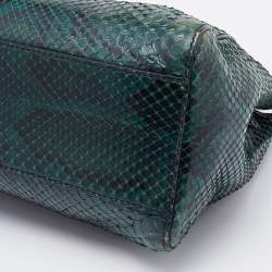 Pre Owned Fendi Green/Black Python Leather Mini Peekaboo Top Handle Bag