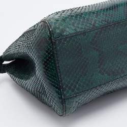 Pre Owned Fendi Green/Black Python Leather Mini Peekaboo Top Handle Bag