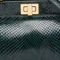 Pre Owned Fendi Green/Black Python Leather Mini Peekaboo Top Handle Bag