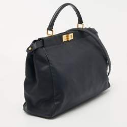 Pre Owned Fendi Dark Blue Leather Large Peekaboo Top Handle Bag