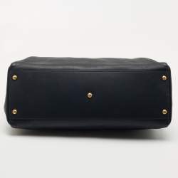 Pre Owned Fendi Dark Blue Leather Large Peekaboo Top Handle Bag