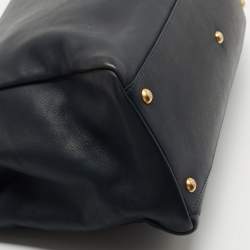 Pre Owned Fendi Dark Blue Leather Large Peekaboo Top Handle Bag