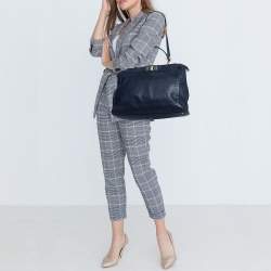 Pre Owned Fendi Dark Blue Leather Large Peekaboo Top Handle Bag
