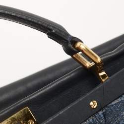 Pre Owned Fendi Dark Blue Leather Large Peekaboo Top Handle Bag