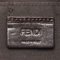 Pre Owned Fendi Beige/Brown Zucca Canvas and Leather Wristlet Pouch
