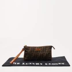 Pre Owned Fendi Beige/Brown Zucca Canvas and Leather Wristlet Pouch