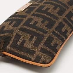 Pre Owned Fendi Beige/Brown Zucca Canvas and Leather Wristlet Pouch