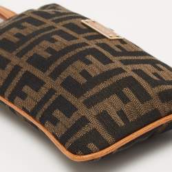 Pre Owned Fendi Beige/Brown Zucca Canvas and Leather Wristlet Pouch