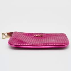 Fendi Metallic Pink Textured Leather Key Chain Zip Pouch