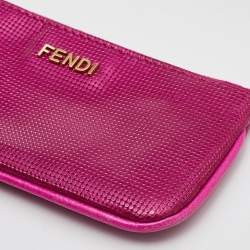 Fendi Metallic Pink Textured Leather Key Chain Zip Pouch