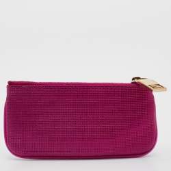Fendi Metallic Pink Textured Leather Key Chain Zip Pouch