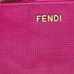 Fendi Metallic Pink Textured Leather Key Chain Zip Pouch
