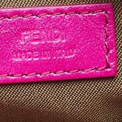 Fendi Metallic Pink Textured Leather Key Chain Zip Pouch