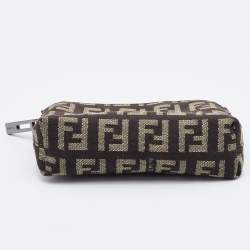 Pre Owned Fendi Beige/Brown Zucchino Canvas Zip Pouch
