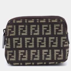 Pre Owned Fendi Beige/Brown Zucchino Canvas Zip Pouch