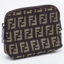 Pre Owned Fendi Beige/Brown Zucchino Canvas Zip Pouch