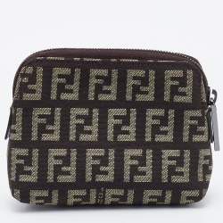 Pre Owned Fendi Beige/Brown Zucchino Canvas Zip Pouch