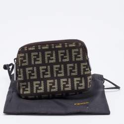 Pre Owned Fendi Beige/Brown Zucchino Canvas Zip Pouch
