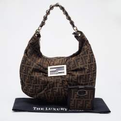 Fendi Brown Zucca Canvas and Patent Leather Mia Hobo