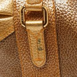 Pre Owned Fendi Gold Pebbled Leather Media Boston Bag