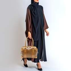 Pre Owned Fendi Gold Pebbled Leather Media Boston Bag