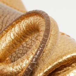 Pre Owned Fendi Gold Pebbled Leather Media Boston Bag