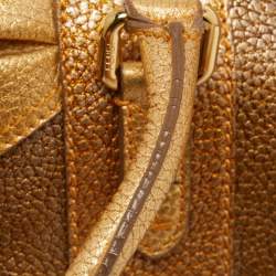 Pre Owned Fendi Gold Pebbled Leather Media Boston Bag