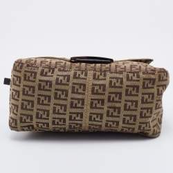 Fendi Brown Zucchino Canvas and Leather Baguette Bag