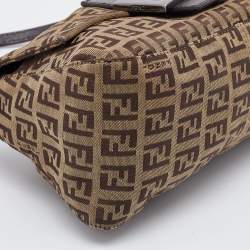 Fendi Brown Zucchino Canvas and Leather Baguette Bag