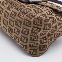 Fendi Brown Zucchino Canvas and Leather Baguette Bag