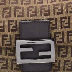 Fendi Brown Zucchino Canvas and Leather Baguette Bag