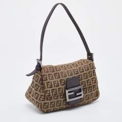 Fendi Brown Zucchino Canvas and Leather Baguette Bag
