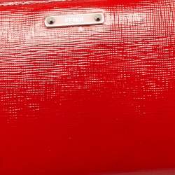 Pre Owned Fendi Red Patent Leather Zip Around Continental Wallet