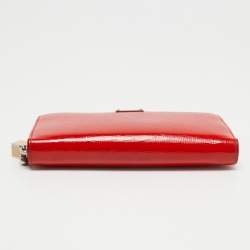 Pre Owned Fendi Red Patent Leather Zip Around Continental Wallet