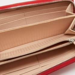 Pre Owned Fendi Red Patent Leather Zip Around Continental Wallet