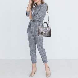 Pre Owned Fendi Silver/Brown Croc Embossed Patent Leather Small 2Jours Tote