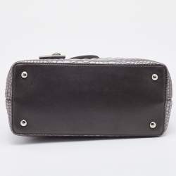 Pre Owned Fendi Silver/Brown Croc Embossed Patent Leather Small 2Jours Tote