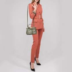 Pre Owned Fendi Olive Green Leather Mini Peekaboo Front Pocket Top Handle Bag