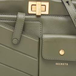 Pre Owned Fendi Olive Green Leather Mini Peekaboo Front Pocket Top Handle Bag