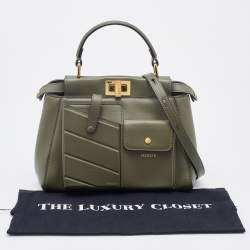 Pre Owned Fendi Olive Green Leather Mini Peekaboo Front Pocket Top Handle Bag
