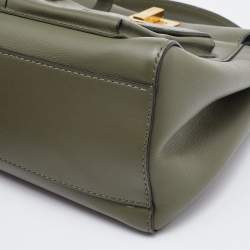 Pre Owned Fendi Olive Green Leather Mini Peekaboo Front Pocket Top Handle Bag