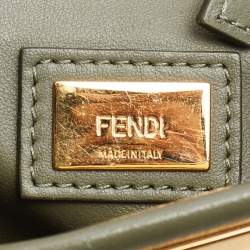 Pre Owned Fendi Olive Green Leather Mini Peekaboo Front Pocket Top Handle Bag