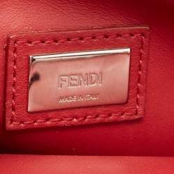 Pre Owned Fendi Red/Beige Raffia and Leather Mini Flowerland Embellished 2Jours Tote