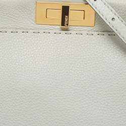 Pre Owned Fendi Light Blue Selleria Leather Made To Order Peekaboo Top Handle Bag